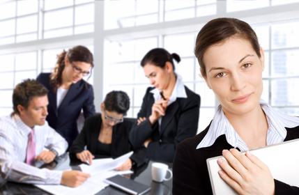 businesswomen and her team